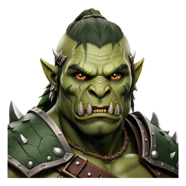 Cinematic Realistic WoW Orc Warrior Portrait, depicted with battle-scarred, rugged green skin and a powerful, muscular build that radiates primal strength. Clad in intricately detailed tribal armor accented with dark leather and iron embellishments in deep, earthy tones, his fierce eyes and determined expression exude honorable might. Rendered with lifelike texture and dramatic natural lighting, high shine, noble and formidable, capturing the essence of a legendary orc champion. sticker