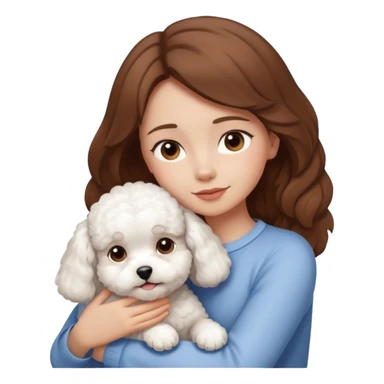White dog bishon in hug with girl with brown hair  sticker