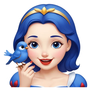Cinematic Adorable Snow White Portrait Emoji, Giggling as a bluebird perches on her finger, cheeks rosy with joy, bright expressive eyes full of wonder, her innocence and beauty blending into a heartwarming moment! sticker
