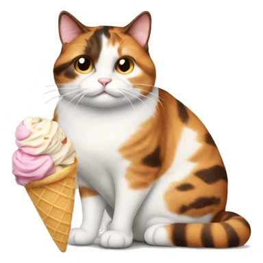 Realistic Fat calico cat with icecream sticker