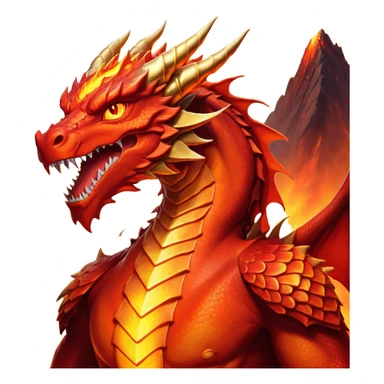 cinematic-noble-fierce-fire-dragon-portrait-emoji,-poised-and-imposing,-with-a-muscular,-scaled-body-ablaze-in-fiery-hues-of-crimson,-molten-orange,-and-molten-gold,-and-intense,-burning-eyes-that-mirror-the-heart-of-a-volcano;-rendered in detail sticker