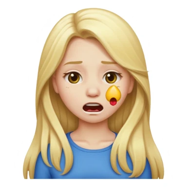 Blonde emoji girl but with long hair and it looks like she’s choking herself sticker