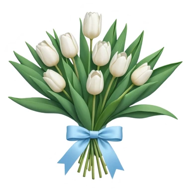 White tulips bouquet with light blue bow sticker