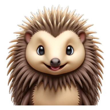 Cinematic Cute Echidna Portrait Emoji, Head tilted playfully and inquisitively, featuring a fuzzy, spiky fur with an adorably scrunched face and a cute, pointed snout, round, sparkling eyes filled with gentle curiosity, Simplified yet irresistibly adorable features, highly detailed, glowing with a warm, friendly glow, high shine, affectionate and quirky, stylized with a touch of natural whimsy, bright and endearing, soft glowing outline, capturing the essence of a mischievous yet loving echidna, so playful it feels like it could nuzzle out of the screen into your arms! sticker