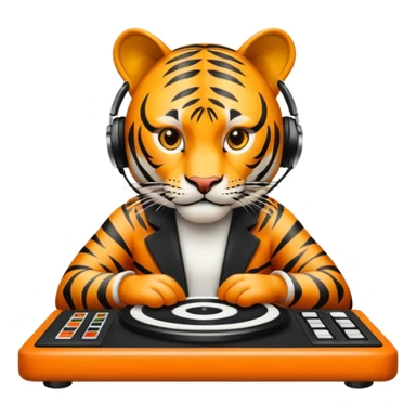 Un tigre enfadado con una mesa de dj . Lo quiero más profesional con unos audífonos y cara de astuto  sticker