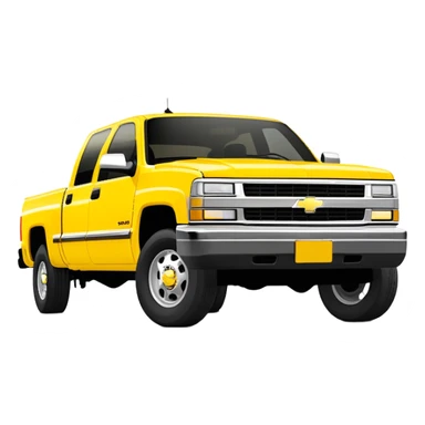 Iconic yellow 1997 Chevrolet C-2500 Crew Cab Silverado from Tarantino's Kill Bill, 30-degree perspective showing front and side, vibrant yellow paint job, minimalist style, iOS emoji sticker