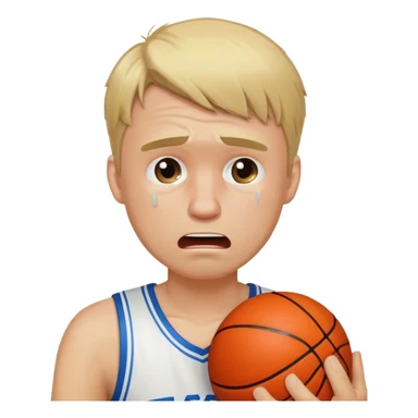 Blonde guy crying while holding a basketball sticker