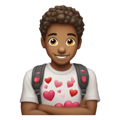 A sticker store has a 12-year-old boy standing there holding a Valentine's Day sticker. sticker