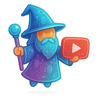wizard with YouTube play button, glossy circuit style sticker