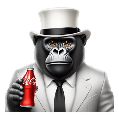 Gorilla wearing Coca Cola suit with coke top hat drinking coke sticker