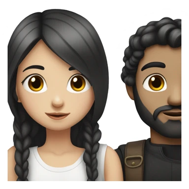 White-skinned girl with long black hair kissing a white-skinned boy with black hair and beard sticker