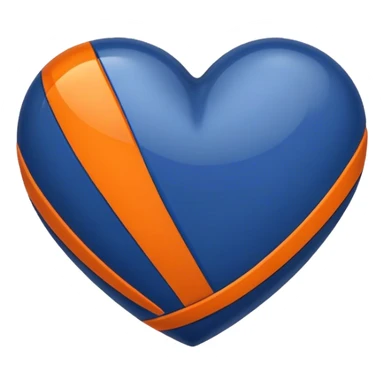 Glossy dark blue heart with straight orange athletic stripes going down the side sticker