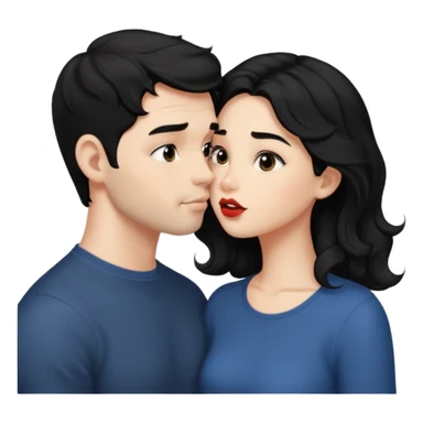 a handsome man with black short wavy hair, no beard, clean face tries to kiss a cute woman who has long~~ black hair sticker