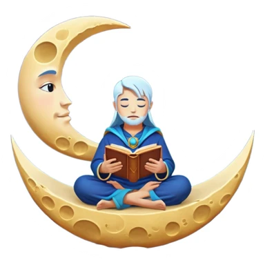 human mystic character reading alchemy book under giant floating moon sticker