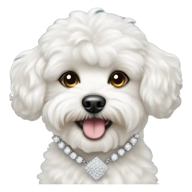 White maltipoo dog wearing a diamond necklace sticker