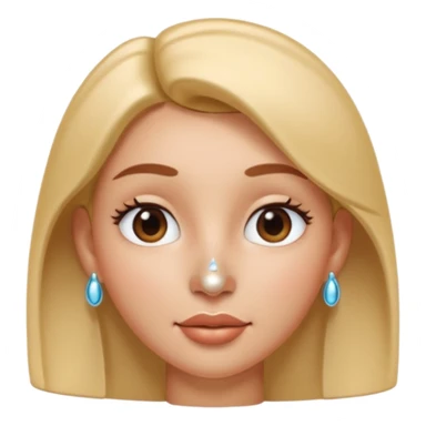 A 3D cartoon woman with a shiny metallic nose pin clearly visible on her left nostril, soft skin tone, Memoji-style lighting. sticker