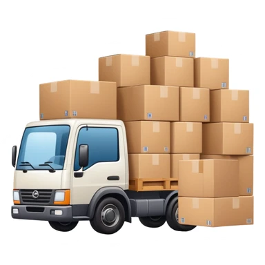 truck with a supplier in work uniform sitting inside, waving hi, cargo area overflowing with many boxes sticker