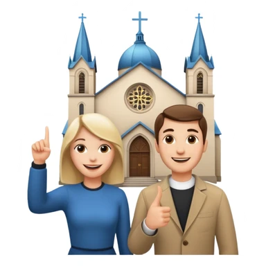 couple pointing to a church in the background sticker