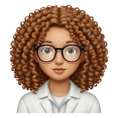 make a really curly hair, teen girl with glasses and little acne that looks like freckles longer like more than shoulder lengthcurly hair, and pretty withe makeup on giving clean girl vibes, and make her have tan skin

 sticker