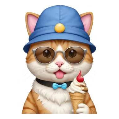 cat with sunglasses and backwards hat holding icecream sticker
