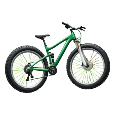 An icon showing a mountain bike with thick tires on a forest trail, surrounded by trees and natural terrain. The background features a lush green forest with sunlight filtering through the branches, and a winding path ahead. Transparent background highlights the  adventure of mountain biking. sticker