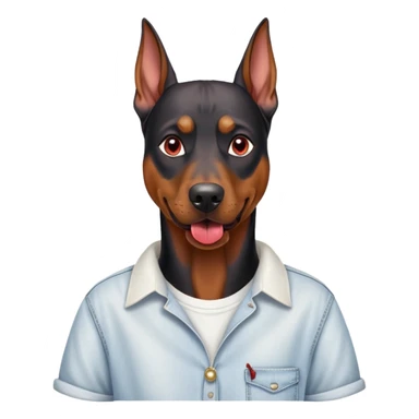Generate a emoji of a big evil doberman dog with red eyes and a tongue sticking out, give the doberman a human body with a white shirt and baggy jeans, make the doberman have piercings sticker