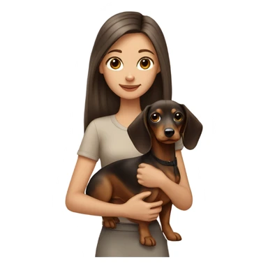 Brunette long hair light tan girl with beige and black dachshund puppy sticker