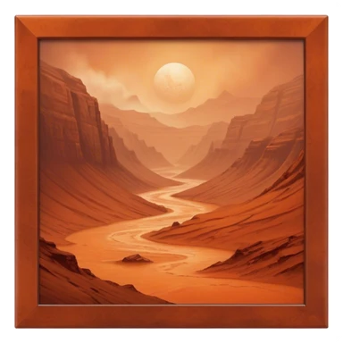 Cinematic Realistic Mars, portrayed with rugged, rust-colored landscapes, deep canyons, and swirling dust storms rendered with lifelike texture and an orange-hued glow that evokes the enigmatic allure of the Red Planet. sticker