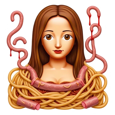 monalisa made of SPAM meat melted pink dripping sauce spaghetti portrait sticker