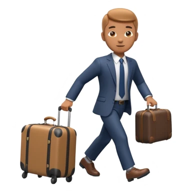 A 3D cartoon man in formal clothes pulling a suitcase behind him, slight motion blur, Memoji-style. sticker