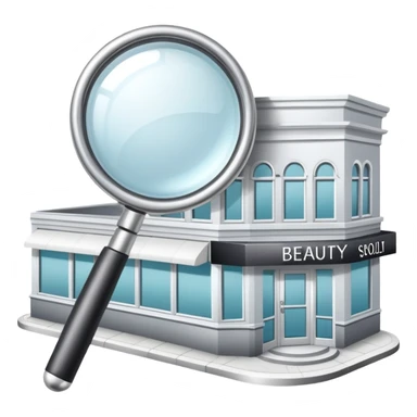 magnifying glass over a beauty salon building sticker