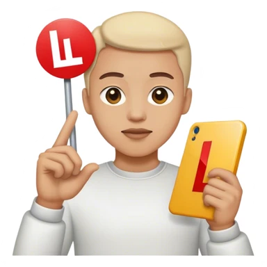 Someone holding an L sign sticker