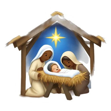Nativity scene, baby on a manger, Mary and Joseph sticker