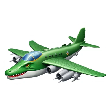 Crocodile morphed with a bomber plane with a grey body and green head sticker