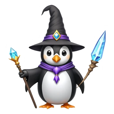 penguin dressed as a wizard with magical staff and pointy hat sticker