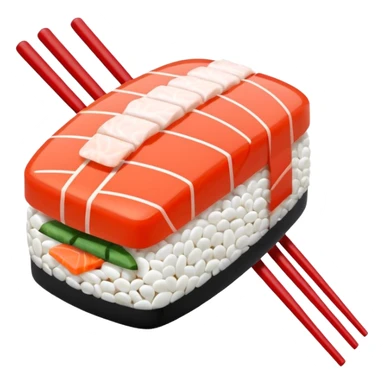 Japanese cuisine humanless avatar in minimalist emoji-style illustration. Sushi and chopsticks, clean lines, red white colors, flat design, calm and modern. sticker