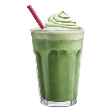 iced matcha latte in a glass and dark green traditional no whipped cream on top & a straw sticker