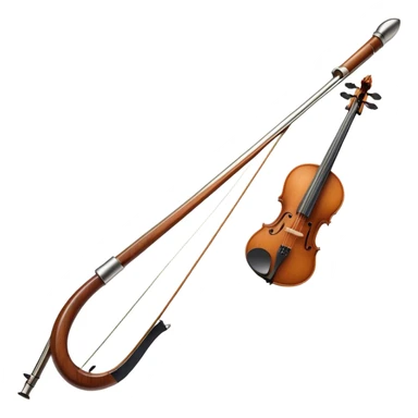 Create a detailed emoji representing a cello bow. The design should feature the elegant and slender shape of the bow, with visible intricate details like the fine wood texture, the metal ferrule, and the soft horsehair stretched tightly across it. Include subtle accents like the leather grip near the frog and delicate wooden finish. The bow should have a classic, polished look, with a touch of sophistication. Use warm wooden tones, silver, and black to highlight the craftsmanship of a professional cello bow. The background should be transparent. sticker