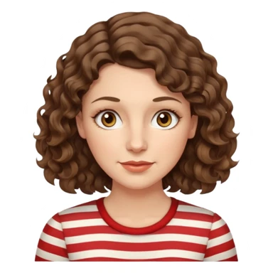 fair-skinned caucasian woman, 40s, chin-length wavy/curly/unruly brown-ish hair with a few white stripes, hazel eyes sticker