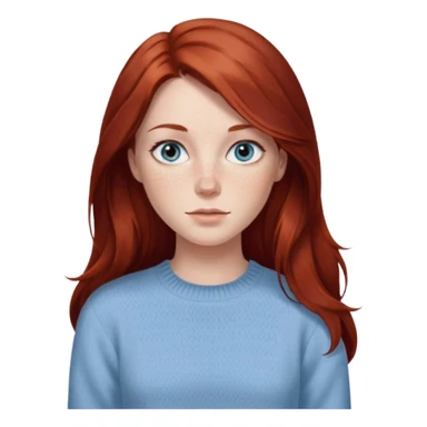 woman with long dark auburn red hair that is mostly straight but has slight waves to it. grey blue eyes. some freckles. wearing a Swedish style sweater that is neutral. the image on the right is closer sticker