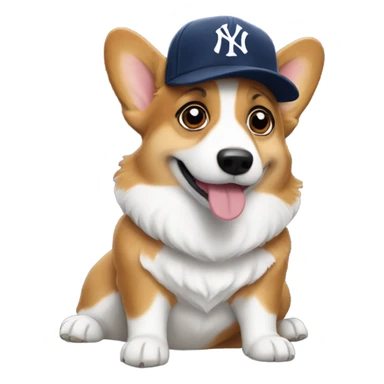 Corgi wearing a Yankees hat sticker