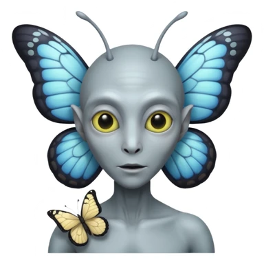 an normal grey alien with seperate a butterfly on shoulder sticker