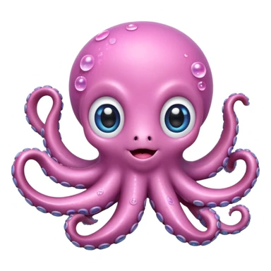 playful octopus with shiny plastic effect, big glittering eyes, small body, happy expression, pink cheeks, detailed surface, soft pastel palette with vivid accents, little accessories like bows, strong highlights sticker