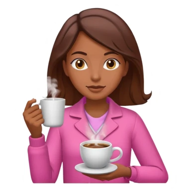 Mulher morena tomando café  com roupa rosa esfriando o café  sticker