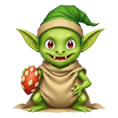 A retro pixel art goblin with a cloth sack over its back filled with dragon eggs. sticker