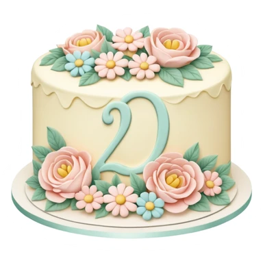 make a floral pastel cake that is aesthetic or vintage with the number 20 on it sticker