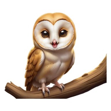 Cinematic Cute Yawning Barn Owl Portrait Emoji, Head tilted slightly with a dramatic, wide-open yawn, showcasing a soft, mottled plumage with subtle brown accents and gently drooping feathers, round amber eyes barely open in drowsy contentment, Simplified yet irresistibly adorable features, highly detailed, glowing with a soft, cozy glow, high shine, relaxed yet expressive, stylized with a touch of nocturnal whimsy, bright and endearing, soft glowing outline, capturing the essence of a sleepy yet affectionate owl, so drowsy it feels like it could glide out of the screen and curl up for a nap! sticker