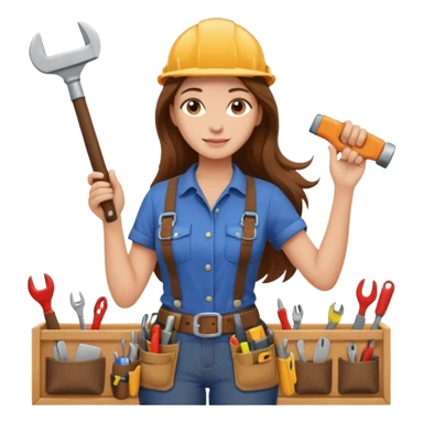 beautiful girl with long brown hair constructing new kitchen cabinets sticker