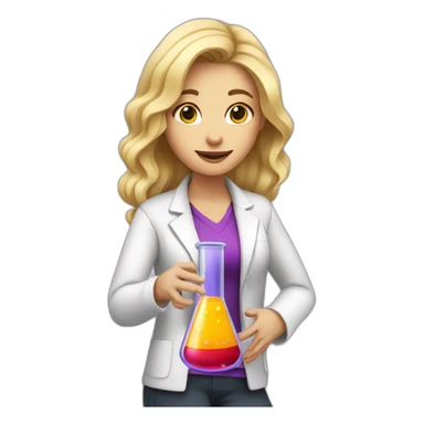 chemistry blonde woman holding a beaker containing a purple solution sticker