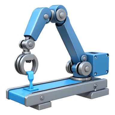 robot arm which is picking blue block on conveyor belt sticker